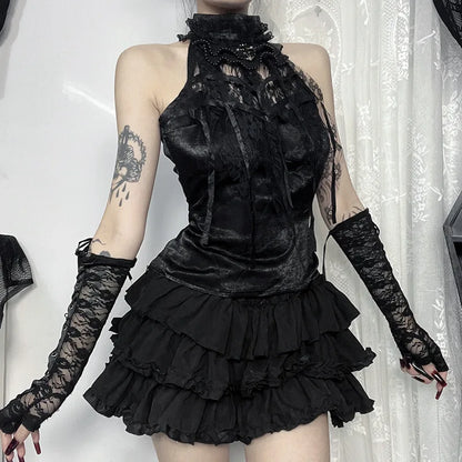 Gothic Romantic  Lace Patchwork Sleeveless Top