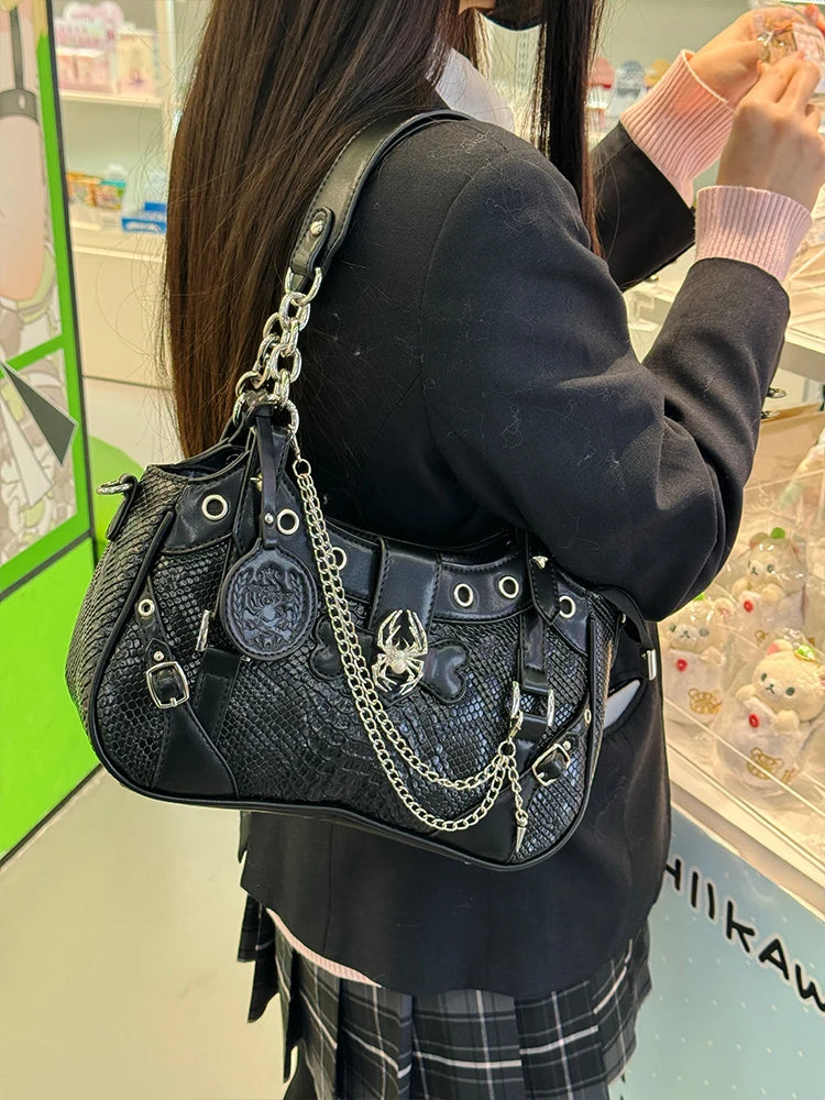 Gothic Y2K Harajuku Alt Goth Spider Chain Hand Bag Crossbody Bag