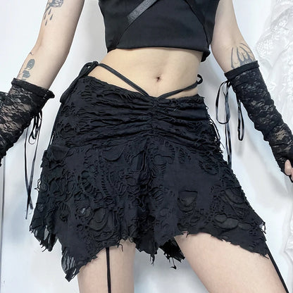 Gothic Distressed Irregular Hem Mini Skirt