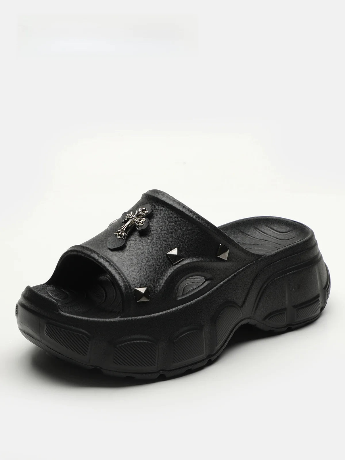 Gothic Alt Goth Cross Outdoor Platform Slippers Sandals (available in 3 colors)
