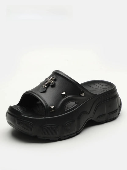 Gothic Alt Goth Cross Outdoor Platform Slippers Sandals (available in 3 colors)