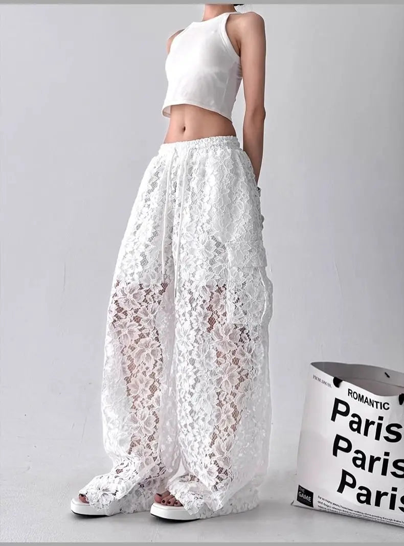 Gothic Y2K Summer Lace Wide Leg Pants (available in 2 colors)