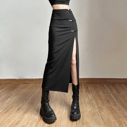 Gothic Oriental Style High Slit Midi Skirt