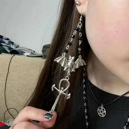 Gothic Vampire Goth Ankh Cross Bat Earrings