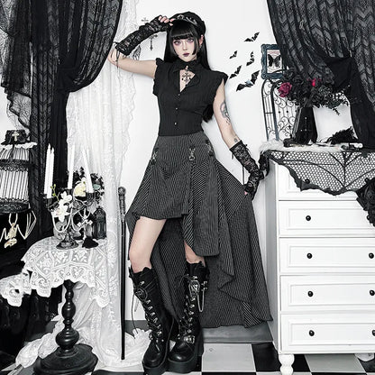 Gothic Alt Goth Pinstriped Ruched Skirt