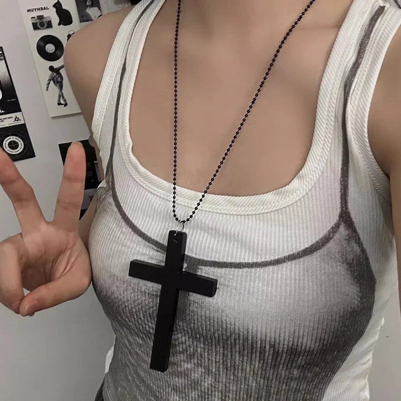 Gothic Alt Goth Large Wood Cross Pendant Necklace (available in 3 colors)