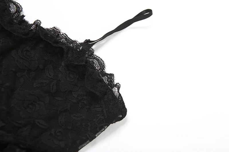 Gothic Lace Jacquard Patchwork Summer Spaghetti Strap Long Dress