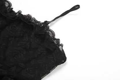 Gothic Lace Jacquard Patchwork Summer Spaghetti Strap Long Dress