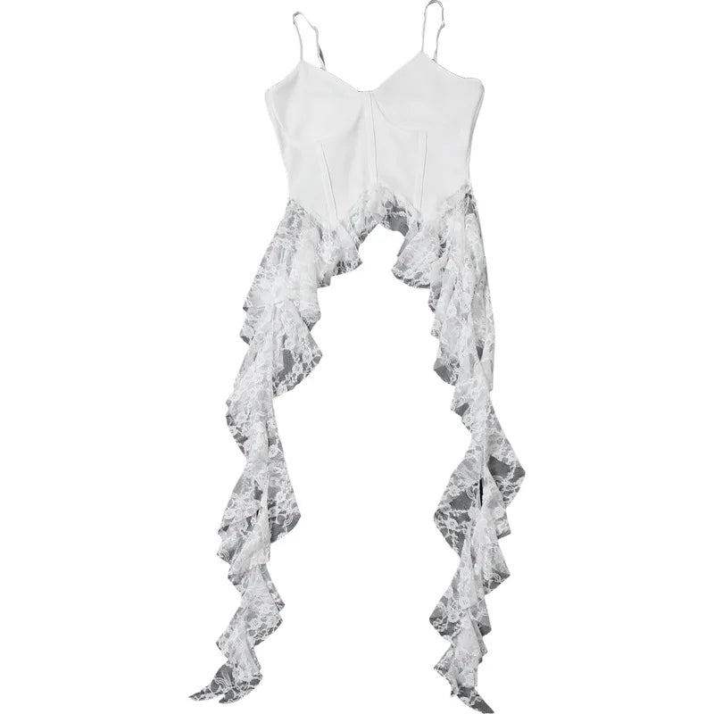Gothic Y2K Alt Goth Irregular Lace Ruffled Tank Top (available in 2 colors)