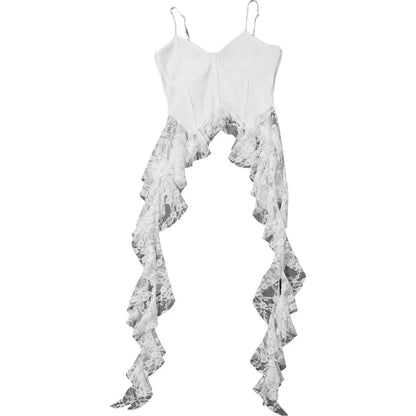 Gothic Y2K Alt Goth Irregular Lace Ruffled Tank Top (available in 2 colors)