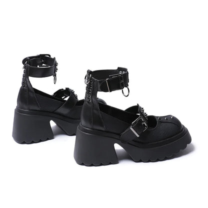 Gothic Alt Goth Punk Spikes Ring Rivets Platform Heels Mary Janes Pumps