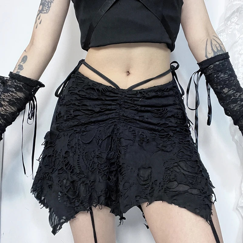 Gothic Distressed Irregular Hem Mini Skirt