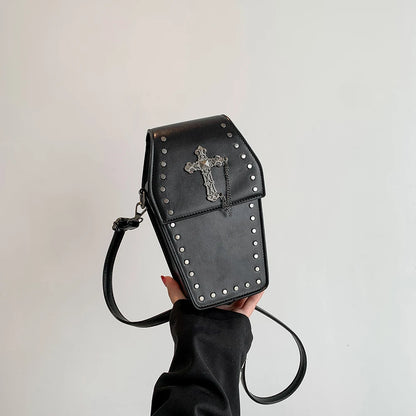 Gothic Cross Coffin Shaped PU Leather Crossbody Bag