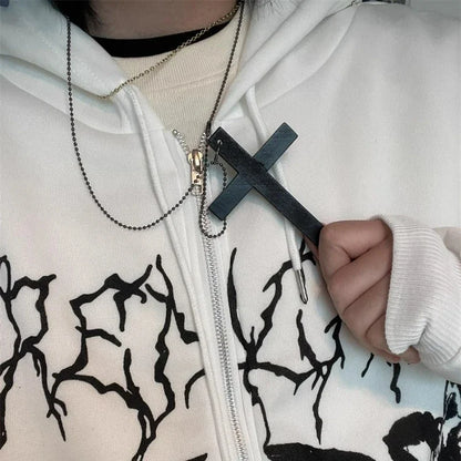 Gothic Alt Goth Large Wood Cross Pendant Necklace (available in 3 colors)