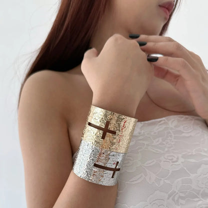 Gothic Alt Goth Cross Hollow Out Textured Bangles Bracelet (available in 2 colors)