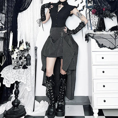 Gothic Alt Goth Pinstriped Ruched Skirt