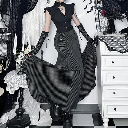 Gothic Alt Goth Pinstriped Ruched Skirt