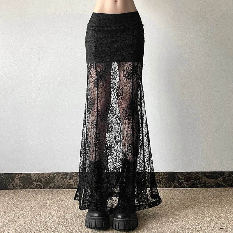 Gothic Romantic Goth Lace See Through Skirt