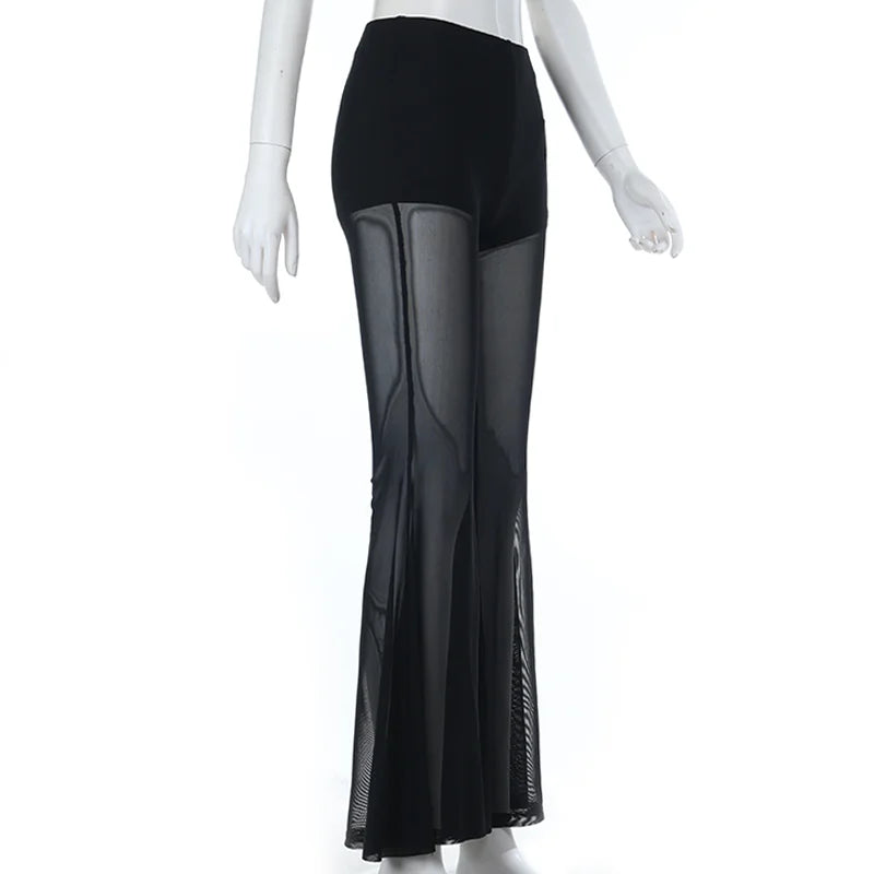 Gothic Alt Goth See Through Sheer Flare Pants