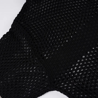 Gothic Y2K Alt Goth Punk Fishnet Mesh Cross Patchwork Long Sleeve Cover Up Top