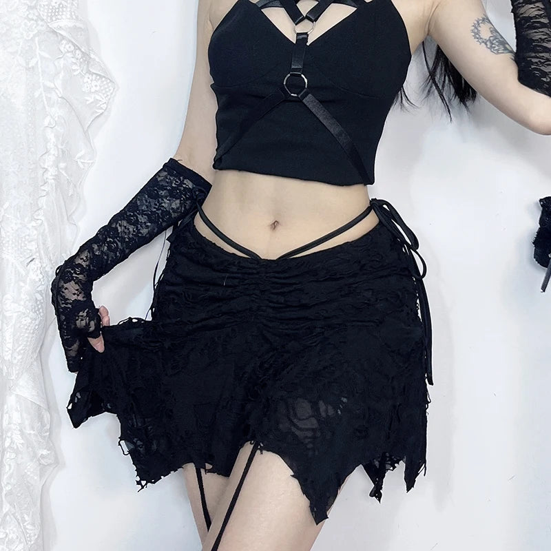 Gothic Distressed Irregular Hem Mini Skirt