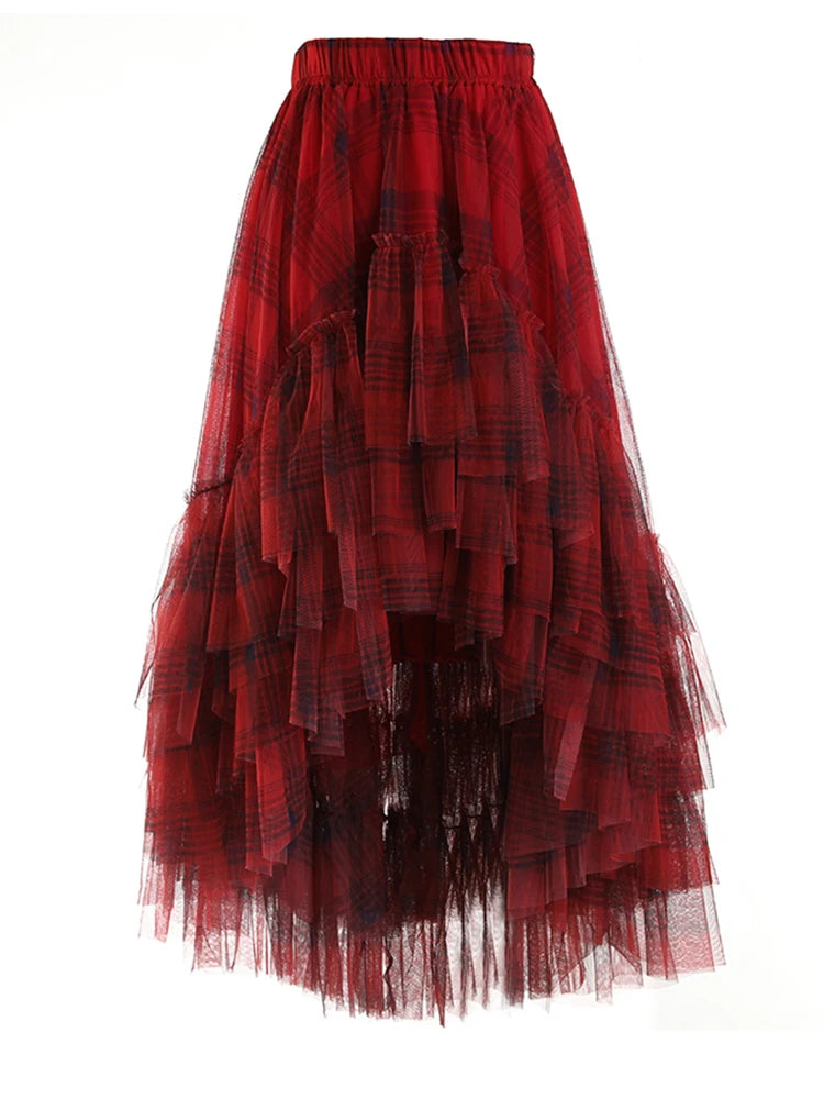 Gothic Grunge Y2K Alt Goth Plaid Mesh Irregular Skirt (available in 4 colors)