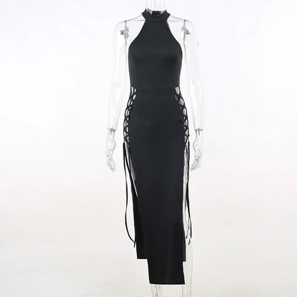 Gothic Alt Goth Dark Cosplay Lace Up High Slit Dress