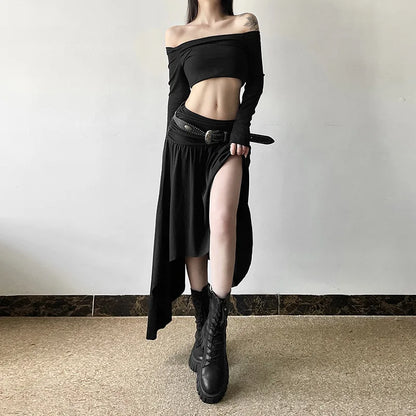 Gothic Alt Goth Y2K Irregular Hem Skirt