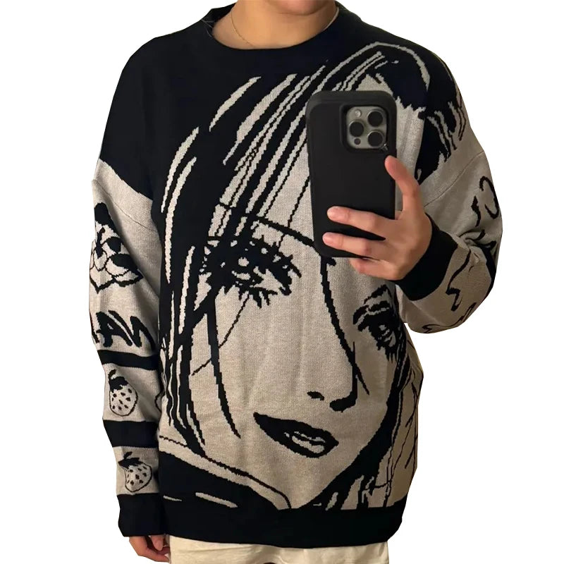 Gothic Harajuku Japanese Anime Girl Oversized Knitted Pullover Sweater Top