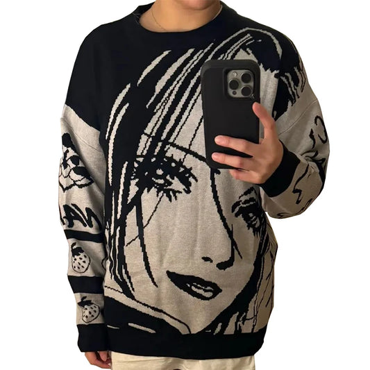 Gothic Harajuku Japanese Anime Girl Oversized Knitted Pullover Sweater Top