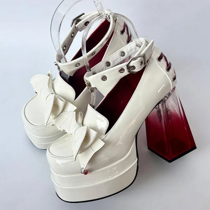 Gothic Japanese Lolita Harajuku Y2K Bow Transparent Platform High Heels Baby Doll Shoes (available in 3 colors)