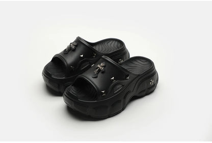 Gothic Alt Goth Cross Outdoor Platform Slippers Sandals (available in 3 colors)