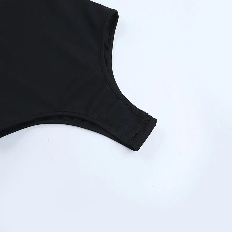 Gothic Alt Goth Black Spaghetti Strap Bodysuit Top + Sheer Cape Set