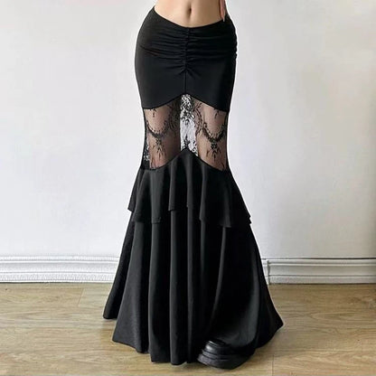 Gothic Romantic Goth Lace Patchwork Mermaid Skirt