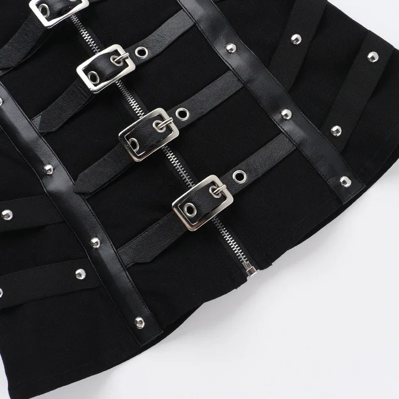 Gothic Faux Leather Buckle Strapless Corset Top