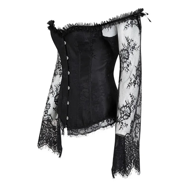 Gothic Romantic Off Shoulder Lace Sleeve Corset (available in 2 colors)