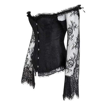 Gothic Romantic Off Shoulder Lace Sleeve Corset (available in 2 colors)