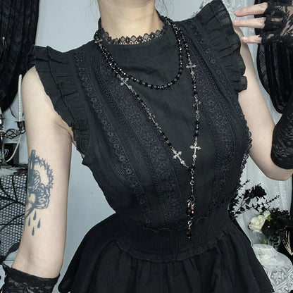 Gothic Corporate Goth Lace Patchwork High Waist Mini Dress