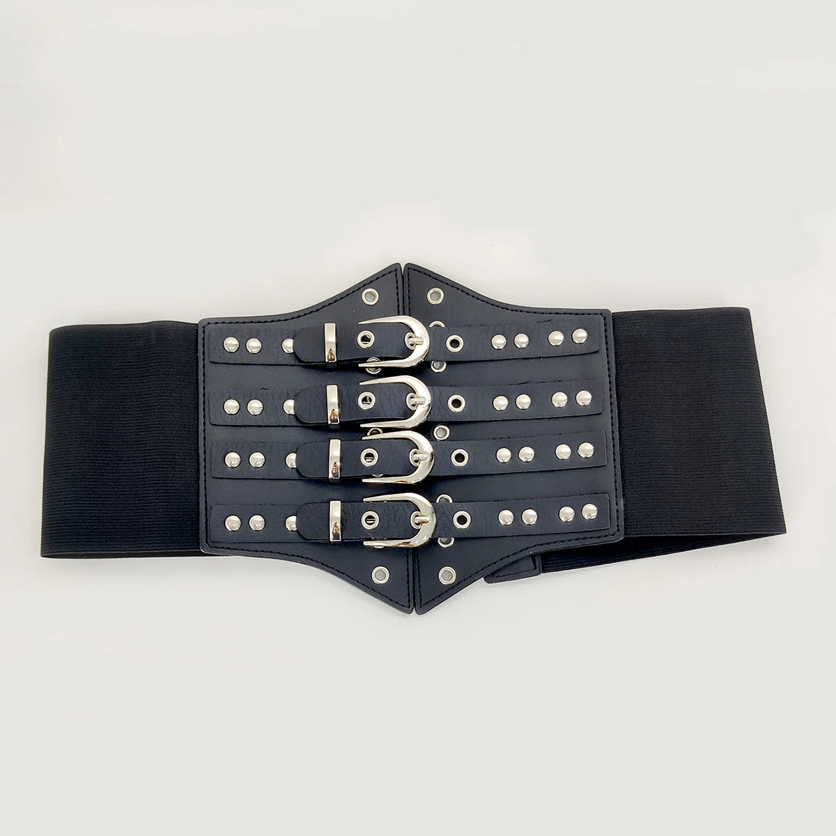 Gothic Alt Goth Studded Multiple Buckles Wide Elastic Cummerbund Belt