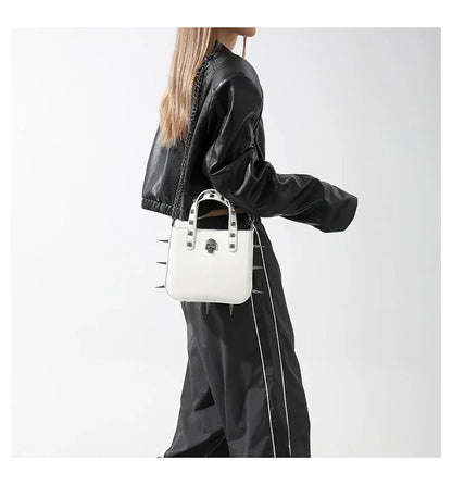 Gothic Alt Goth Cross Skull Spikes Chain Strap Crossbody Bag (available in 3 colors)
