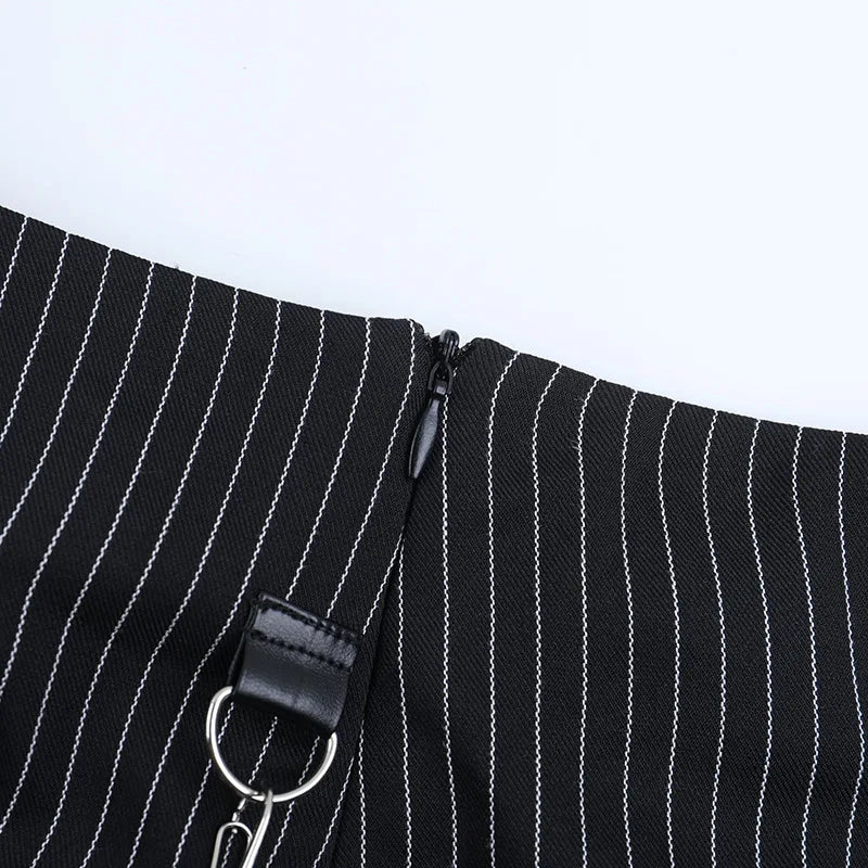 Gothic Alt Goth Pinstriped Ruched Skirt