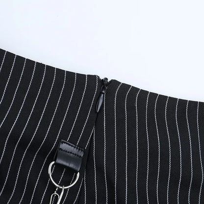 Gothic Alt Goth Pinstriped Ruched Skirt