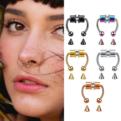 Alt Goth Girl Fake Piercing Nose Septum Stainless Steel Ring