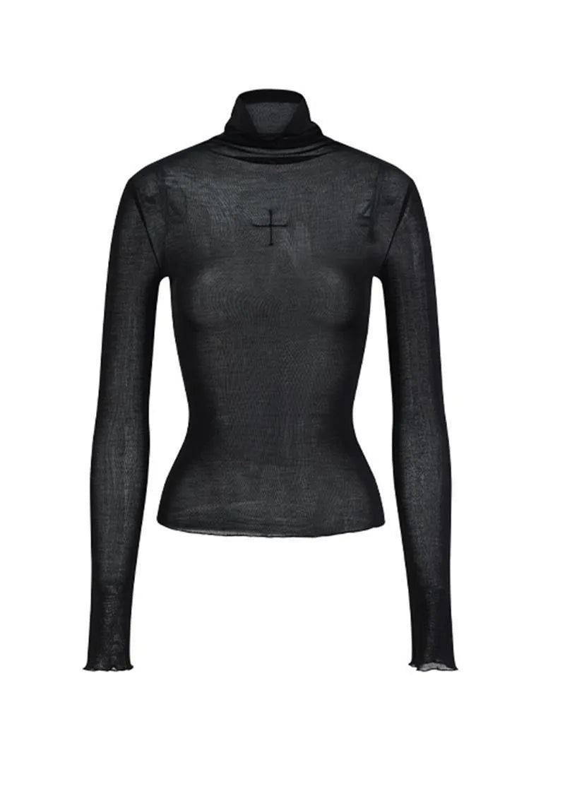 Gothic Alt Goth Y2k See-through Mesh Shirt Top Halter Chain Waist Cincher Vest Top