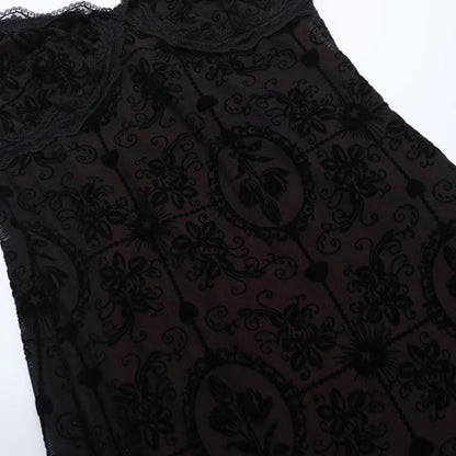 Gothic Alt Goth Dark Vintage Sheer Overlay Spaghetti Strap Dress