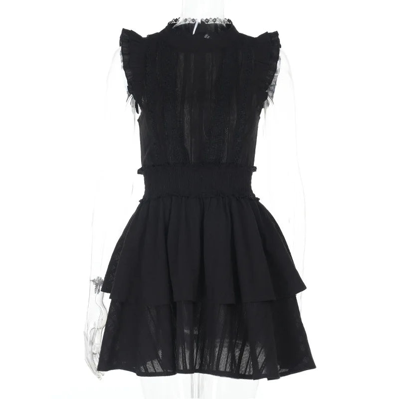 Gothic Corporate Goth Lace Patchwork High Waist Mini Dress