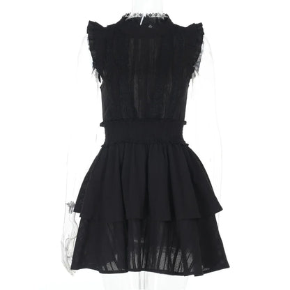 Gothic Corporate Goth Lace Patchwork High Waist Mini Dress