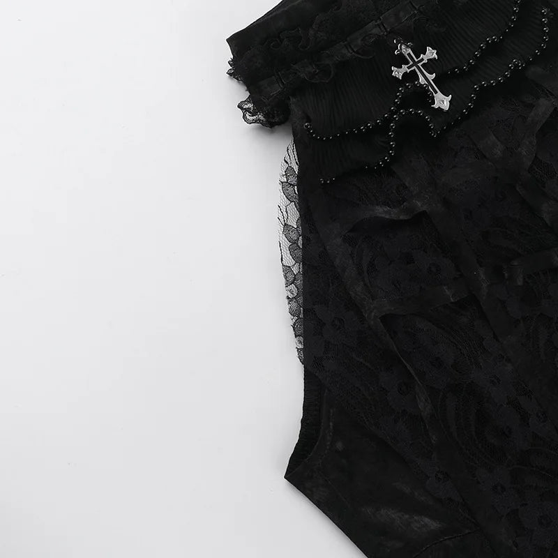 Gothic Romantic  Lace Patchwork Sleeveless Top