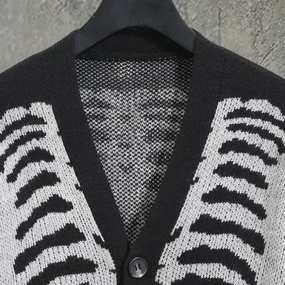 Gothic 90s Grunge Skeleton Knitted Cardigan Jacket