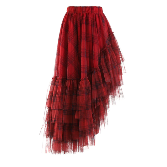 Gothic Grunge Y2K Alt Goth Plaid Mesh Irregular Skirt (available in 4 colors)